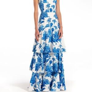 Mestiza New York 
Torero Tropical Palm Toile Print Tiered Ruffled Maxi Dress